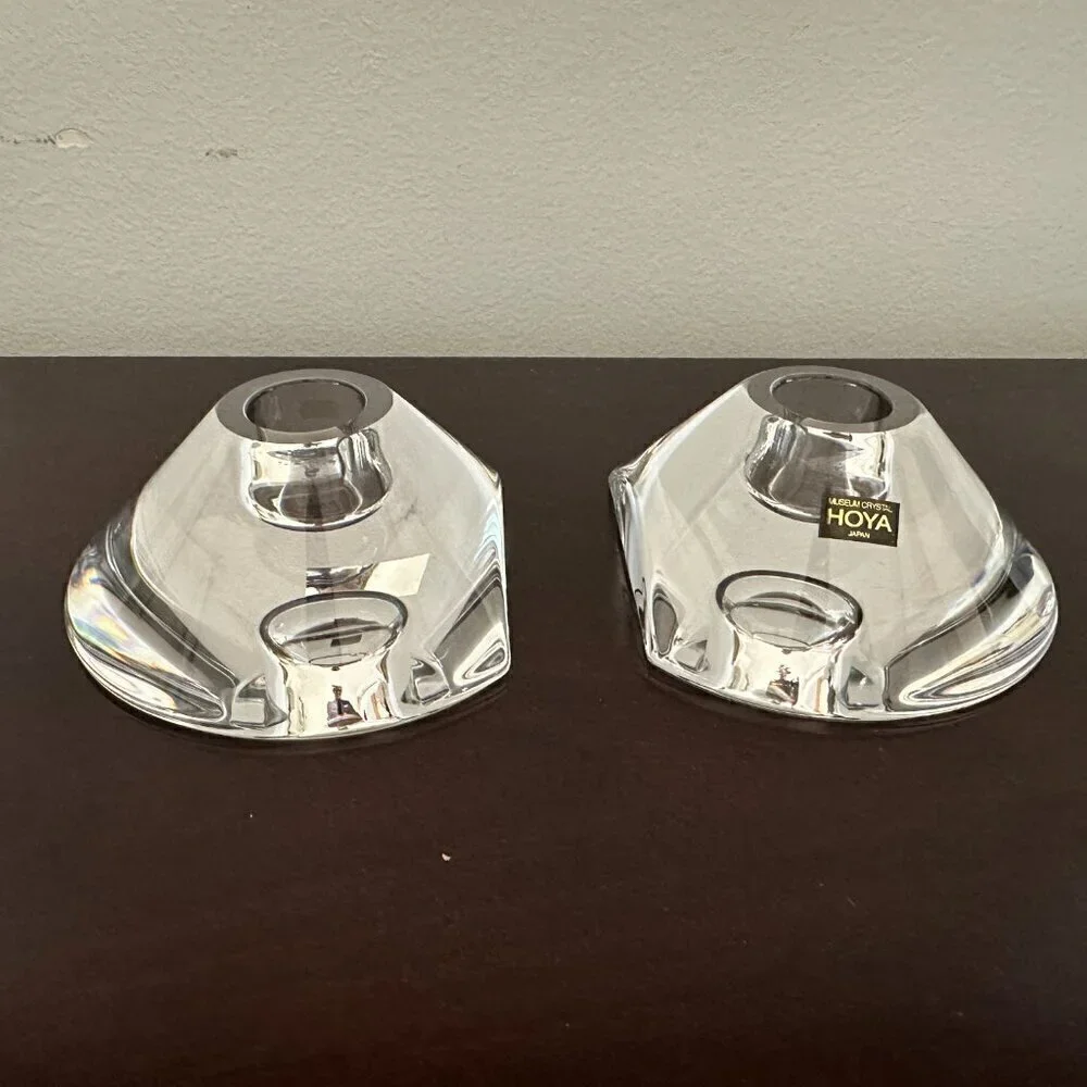 Vintage Hoya Museum Crystal Candlestick Single Candle Holder Japan Set of 2